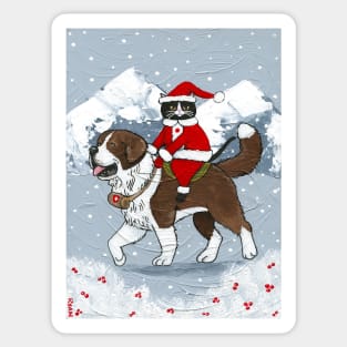 Christmas Cat Saint Bernard Ride Sticker